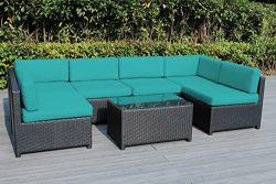 Ohana Mezzo 7-Piece Outdoor Wicker Patio Furniture Sectional Conversation Set (Aqua Blue)