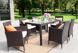 Baner Garden Outdoor Furniture Complete Patio 7Piece Pe Wicker Rattan Garden Dining Set, Chocola ...