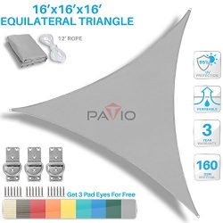 Patio Paradise 16′ x 16′ x 16′ Light Grey Sun Shade Sail Equilateral Triangle  ...