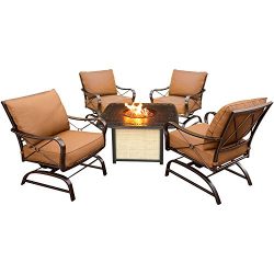 Hanover Outdoor Furniture SUMMRNGHTCAST Summer Nights 5 Piece Conversation Set with Cast-Top Fir ...