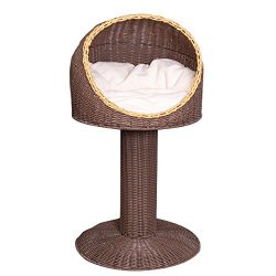 Tangkula Cat Bed Home Ball Hooded Rattan Wicker Elevated Cat Kitten Pussy Basket Bed (style oval)