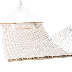 LazyDaze Hammocks 55″ Double Quilted Fabric Hammock Swing with Pillow, Natural