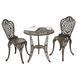 Bronze Cast Aluminum Patio Furniture Bistro Set, 3-Piece