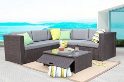 Baner Garden (K35-CH) 4 Pieces Outdoor Furniture Complete Patio Cushion Wicker Rattan Garden Cor ...