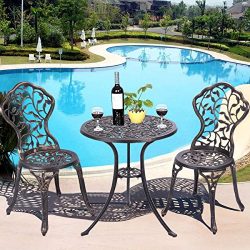 Giantex 3 Piece Bistro Set Cast Leaf Design Antique Outdoor Patio Furniture Weather Resistant Ga ...