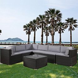 Leisure Zone 7-Piece Patio Furniture Set Outdoor Sectional Conversation Set with Soft Cushions ( ...