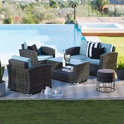 Brown Modern All-Weather Wicker 4 Piece Patio Conversation Set with Cushion | Stylish Contempora ...