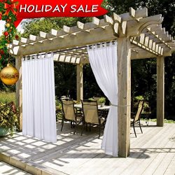 White Outdoor Curtain and Drape for Pergola – NICETOWN Lightweight Mildew Resistant Tab To ...