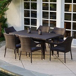 7-piece Outdoor Wicker Dining Set with Stacking Wicker Chairs
