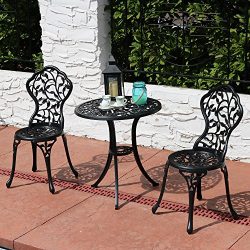 Sunnydaze 3-Piece Outdoor Cast Aluminum Patio Bistro Set, Black Set