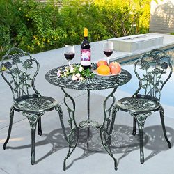 Giantex 3 Piece Bistro Set Cast Rose Design Antique Outdoor Patio Furniture Weather Resistant Ga ...