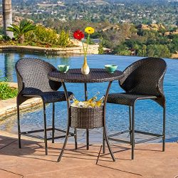 Patio Wicker Round Bar Table with Built-in Ice Pail (Table Only, Barstools Sold Separately)