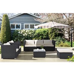GTM 7PC Outdoor Furniture Rattan Wicker Patio Sectional Sofa Set with Cushions,Black