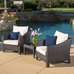 Jones Outdoor 3-piece Brown Wicker Bistro Set with Cushions