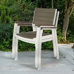 Keter Harmony Indoor/Outdoor Stackable Patio Furniture Armchair Set Modern Wood Style Finish, (P ...