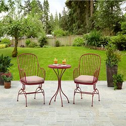 Solid Red Metal Patio Furniture Bistro Set, 3-Piece