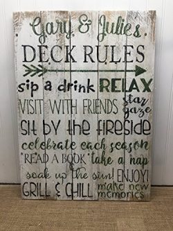 Personalized Porch Patio Deck Rules Quote Reclaimed Wood Pallet Sign Home Decor 17×24