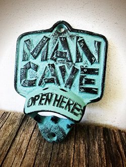 Rustic Patina Man Cave Wall Mount Bottle Opener – Durable Cast Iron – Unique Bar Décor – Men’s S ...