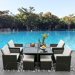 Leisure Zone 9 Piece Outdoor PE Rattan Sofa Set Wicker Patio Dining Set Garden Lawn Furniture Se ...