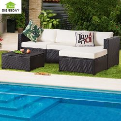 Diensday 5 Piece 5-7 Pieces All-Weather Patio PE Rattan Wicker Sofa Sectional Furniture Set Clea ...