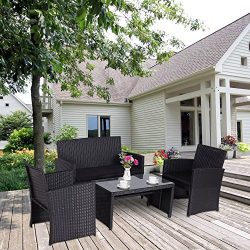 Cloud Mountain 4 Piece Rattan Furniture Set Patio Conversation Set Sectional Wicker Rattan Furni ...