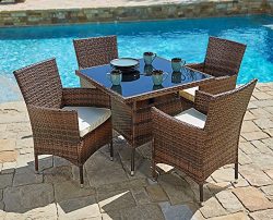 Suncrown Outdoor Furniture All-Weather Square Wicker Dining Table and Chairs (5-Piece Set) Washa ...