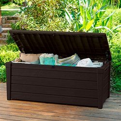 Pool Deck Storage Box and Bench is 2 in 1 Multifunctional Patio Seat Resin UV Protected 120-Gall ...