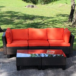 Yongcunsho Outdoor Sofa Patio Furniture Sofa Backyard Aluminum and PE Wicker Rattan Set 5 Piece  ...