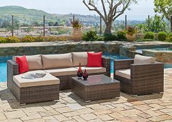 Suncrown Outdoor Furniture Sectional Sofa & Chair (6-Piece Set) All-Weather Brown Checkered  ...