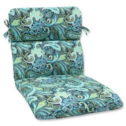 Pillow Perfect Outdoor Pretty Paisley Rounded Corners Chair Cushion, Navy