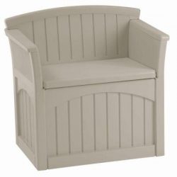 Suncast, Deck Box Patio Storage Outdoor garden bench with backrest and armrests to comfortably s ...