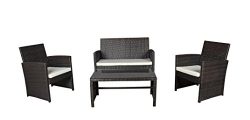 Modern Outdoor Garden, Patio 4 Piece Seat – Wicker Sofa Furniture Set (Brown)