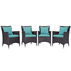 Modway 4 Piece Convene Outdoor Patio Dining Set, Espresso Turquoise