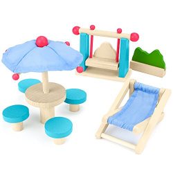Wooden Wonders Playful Patio Set, Colorful Dollhouse Furniture (8pcs.) by Imagination Generation