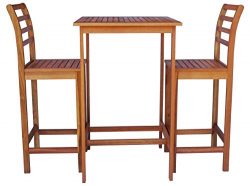 Zen Garden ZG014 Eucalyptus 3-Piece Bar Set with Bar Table and 2 Bar Chairs, Teak Wood Finish, T ...