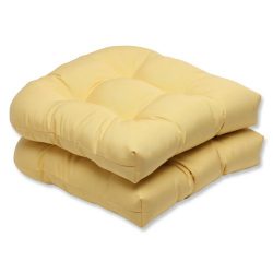 Pillow Perfect Wicker Seat Cushion with Yellow Sunbrella Fabric, Set of 2