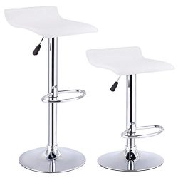 Costway Set Of 2 Swivel Bar Stools Adjustable PU Leather Backless Dining Chair (White)