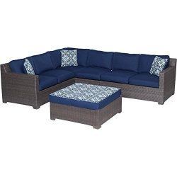 Hanover Metropolitan 5-Piece Outdoor Lounge Set, Navy with Grey Wicker