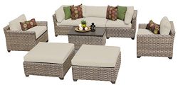 TK Classics MONTEREY-08a 8 Piece Monterey-08A Outdoor Wicker Patio Furniture Set, Beige