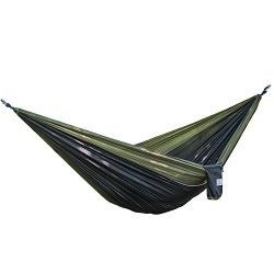 OuterEQ Portable Lightweight Nylon Fabric 400lb Double Hammock Travel Camping Hammock (Olive/Bla ...