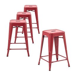 Buschman Set of Four Matte Red 24 Inches Counter High Tolix-Style Metal Bar Stools, Indoor/Outdo ...