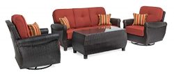 La-Z-Boy Outdoor Breckenridge 4 Piece Resin Wicker Patio Furniture Conversation Set (Brick Red): ...