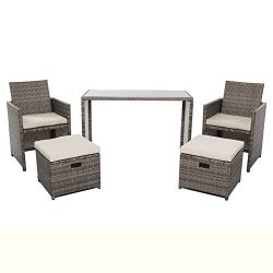 Wicker Patio Furniture Set, Chicreat 5 PC Set with Table Chairs and Ottomans , Gery Rattan with  ...