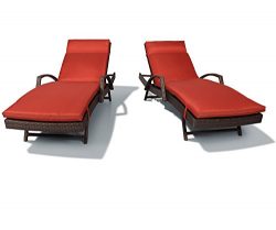 Ulax Furniture 2 Pack Adjustable Outdoor Patio Rattan Wicker Chaise Lounge Chair Set with Cushio ...