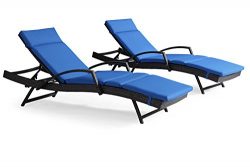 Iwicker Outdoor Adjustable Pool Wicker Chaise Lounge Chair with Arms W/ Cushion, Patio Lounger C ...