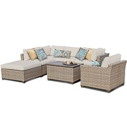 TK Classics Monterey 7 Piece Outdoor Wicker Patio Furniture Set 07d, Beige