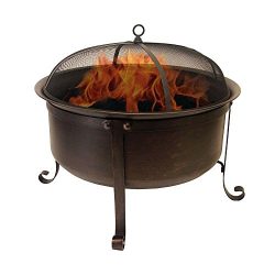 Catalina Creations Round Cauldron Wood Burning Patio Fire Pit with Oil Rubbed Bronze Finish, Mes ...