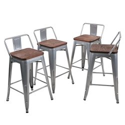 Tongli Metal Barstools Set Industrial Counter Height Stools(Pack of 4) Patio Dining Chair Silver ...