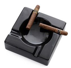 Mantello Cigars Large Black Cigar Ashtray for Patio / Outdoor Use – 8″