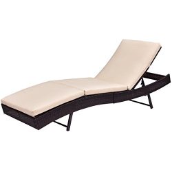 Tangkula Patio Wicker Chaise Adjustable Pool Lounger Chair Outdoor Furniture with Cushion